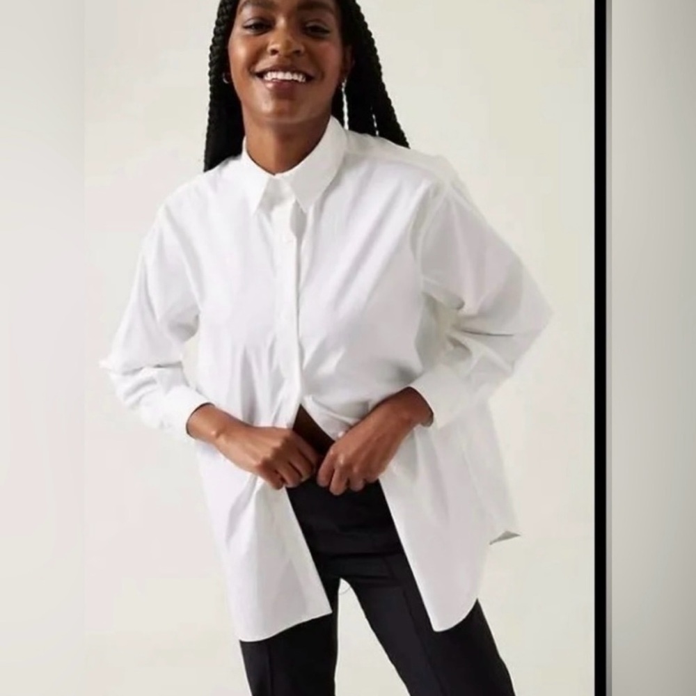 Athleta Size 3X White Performance Oversized Poplin Button Down Top